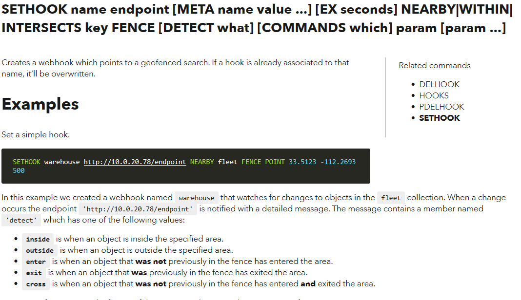 Above: Screenshot from the TIle38 documentation on webhooks.  HTTPS://TILE38.COM/COMMANDS/SETHOOK/